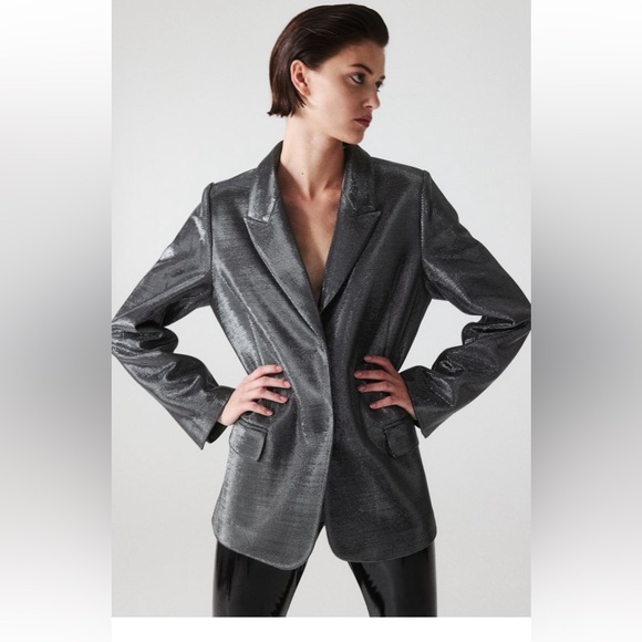 SOLD OUT H&M SHIMMERY METALLIC BLAZER SIZE XS NWT - Picture 2 of 13